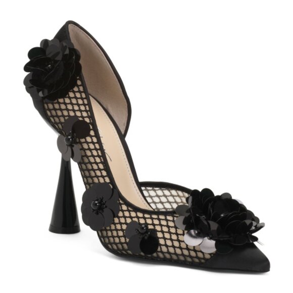 NEW BETSEY JOHNSON Nash Mesh Pumps With Floral Embellishments in black 7253m7 - Picture 4 of 15